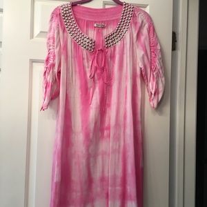 Women's Studded Dress Coverup Pink Tie Dye